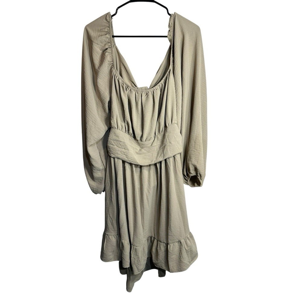 womens beige long sleeve tie open back plus size dress size 2XL XXL‎